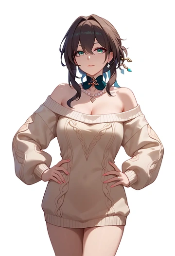 star rail,ruan mei,Hands on hips,off-shoulder,sweater  - AI generated anime art